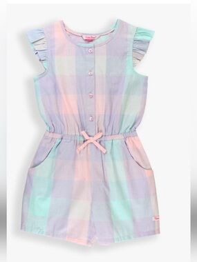 RuffleButts Pastel Plaid Flutter sleeve Romper Pink Mint Lavender girls sz 6